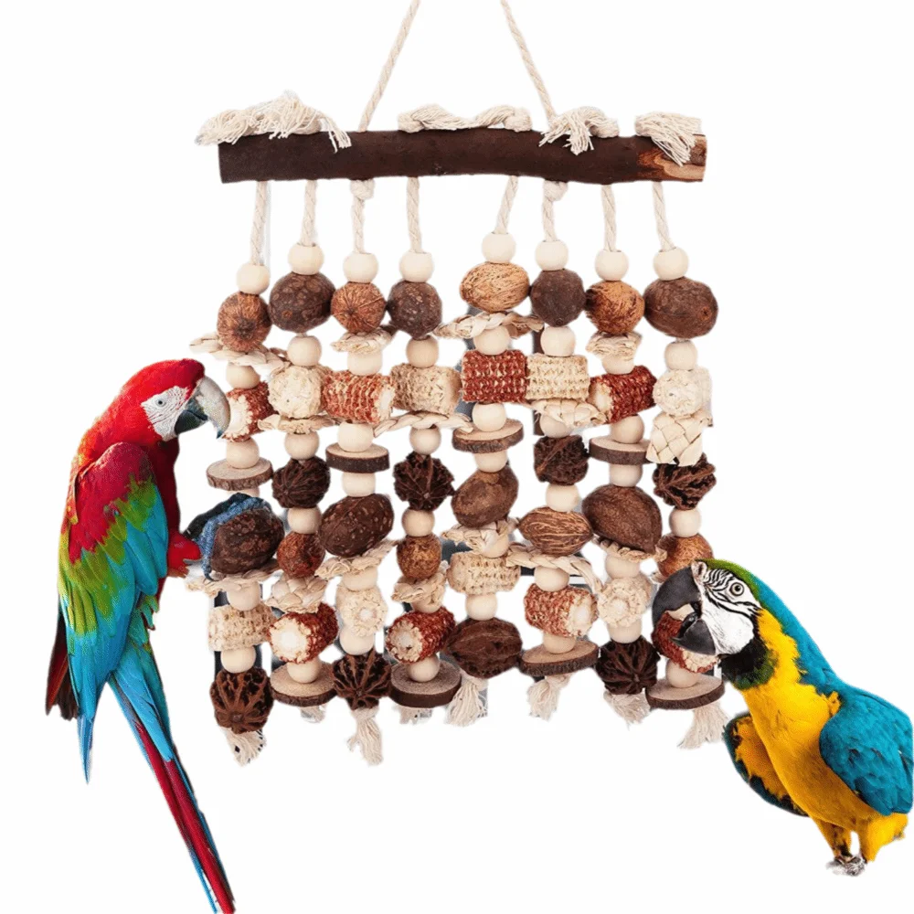 Pure Wood Parrot Chewing Toys Rope Texture Mixed Dried Plant Parrot Tearing Toys Shredding Structure Hanging Type