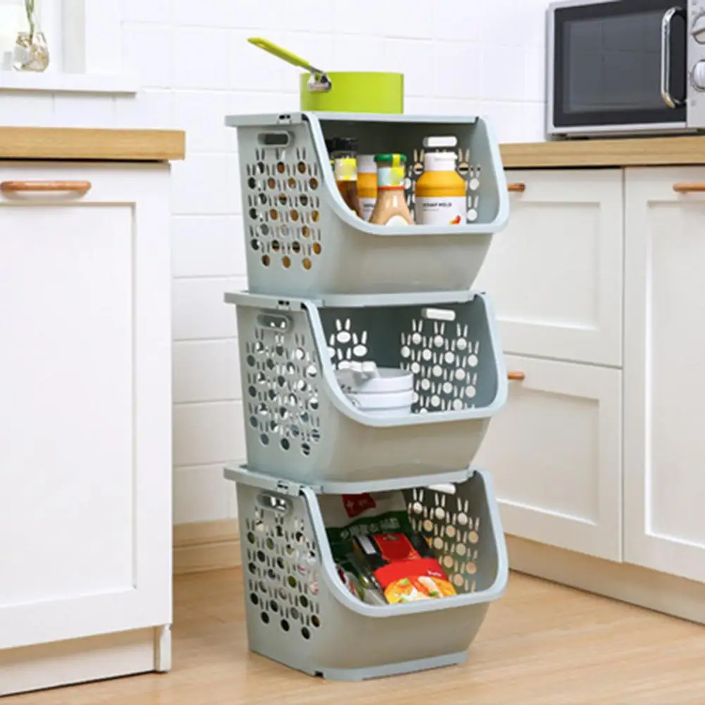 1 Set Storage Basket Practical Kitchen Storage Basket Vegetable Fruit Organizer Basket  with Lid Storage Organizer