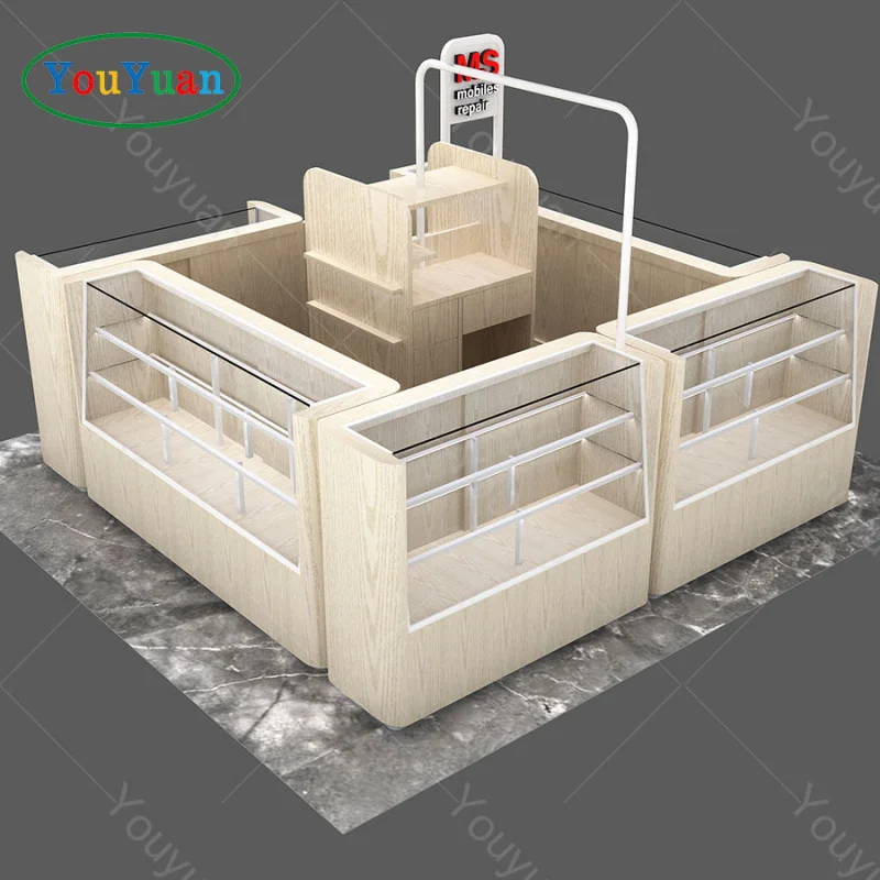 (customized)YOUYUAN Retail mall mobile phone accessory kiosk mobile shop counter sale display cabinet cellphone kiosk