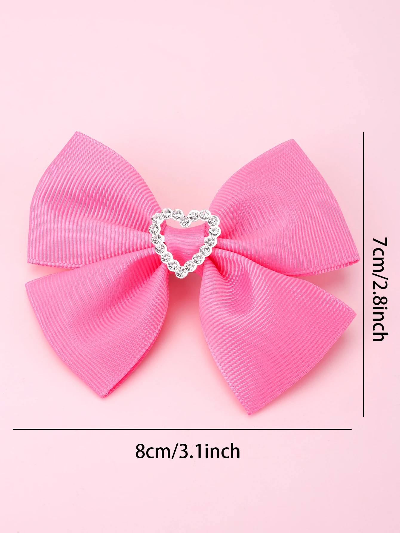 2pcs Love Heart Rhinestone Decor Hair Bow Clip Pure Color Ribbon Alligator Hair Clips Women Girls Hair Headwear Accseeories