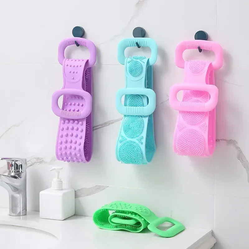 Silicone Body Scrubber Bath Brush Exfoliating Shower Brush Bath Belt Body Scrub Back Massage Brush Cleaning Strap Bathing Tools