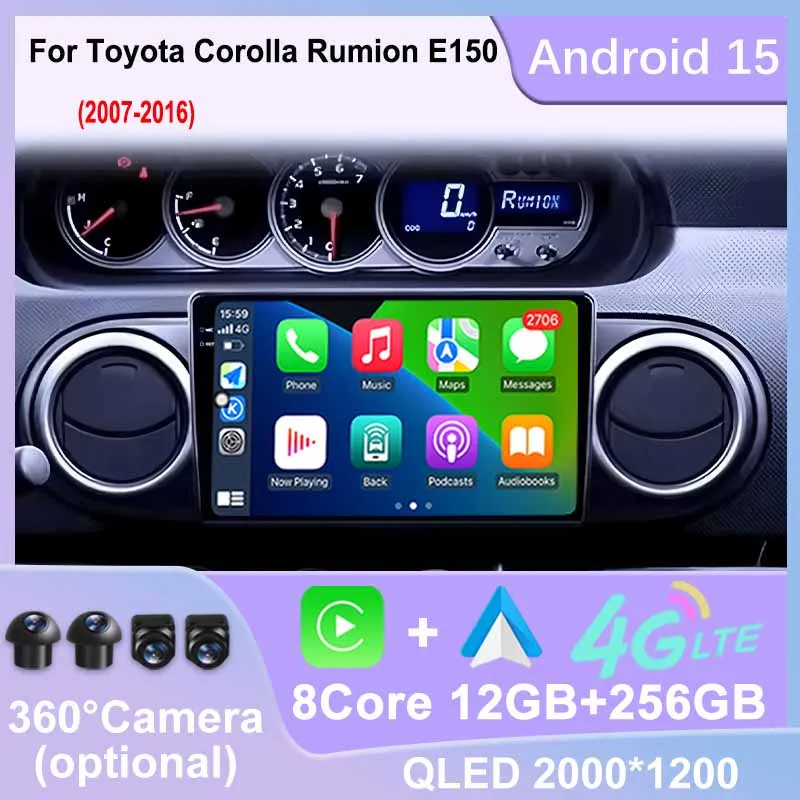 

Android 15 Carplay For Toyota Corolla Rumion E150 2007 - 2016 Car Radio Multimedia Player Navigation Stereo GPS 4G WIFI BT DSP