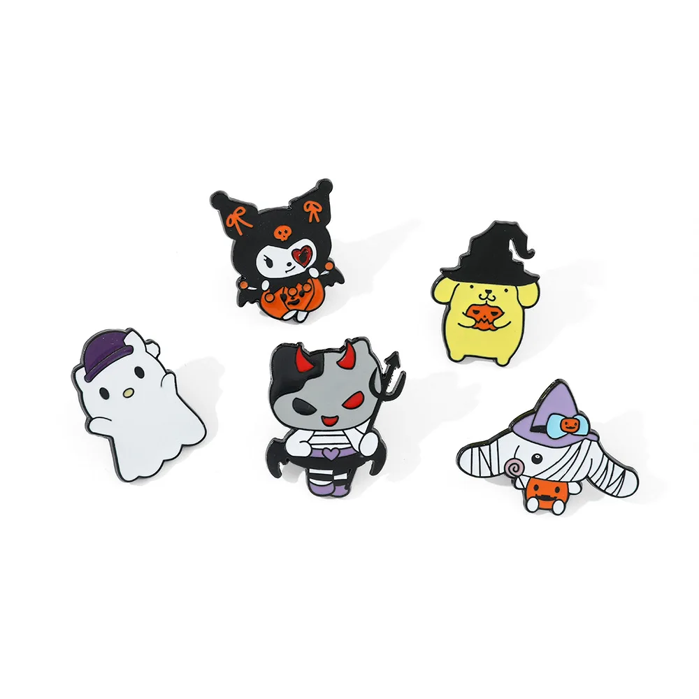 

1 Set Cartoon Sanrio Brooch Creative Chain Halloween Kuromi Enamel Pin Backpack Clothing Jewelry Metal Badge Accessories Gift
