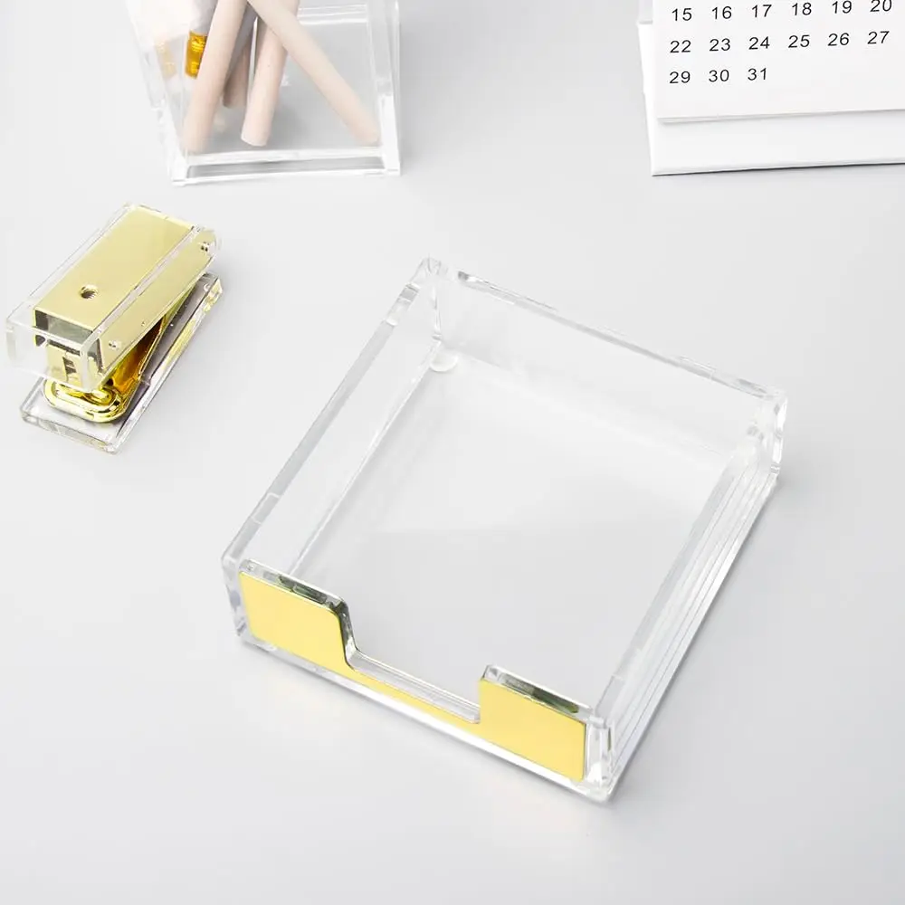 Gold Sticky Note Holder Clear Acrylic Yellow Post Note Pad Holders Memo Dispenser Case for Desk Office School Aesthetic Supplies