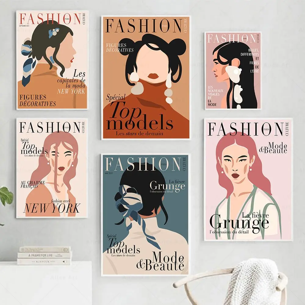 

Vintage Fashion Magazine Poster Cartoon Abstract Wall Art Canvas Painting Nordic Modern Aesthetic Picture Living Room Home Decor