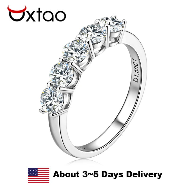 

OXTAO 5-Stone Half Eternity Band Ring Certified 925 Sterling Silver VVS1 Moissanite Diamond Ring Anniversary Jewelry for Women
