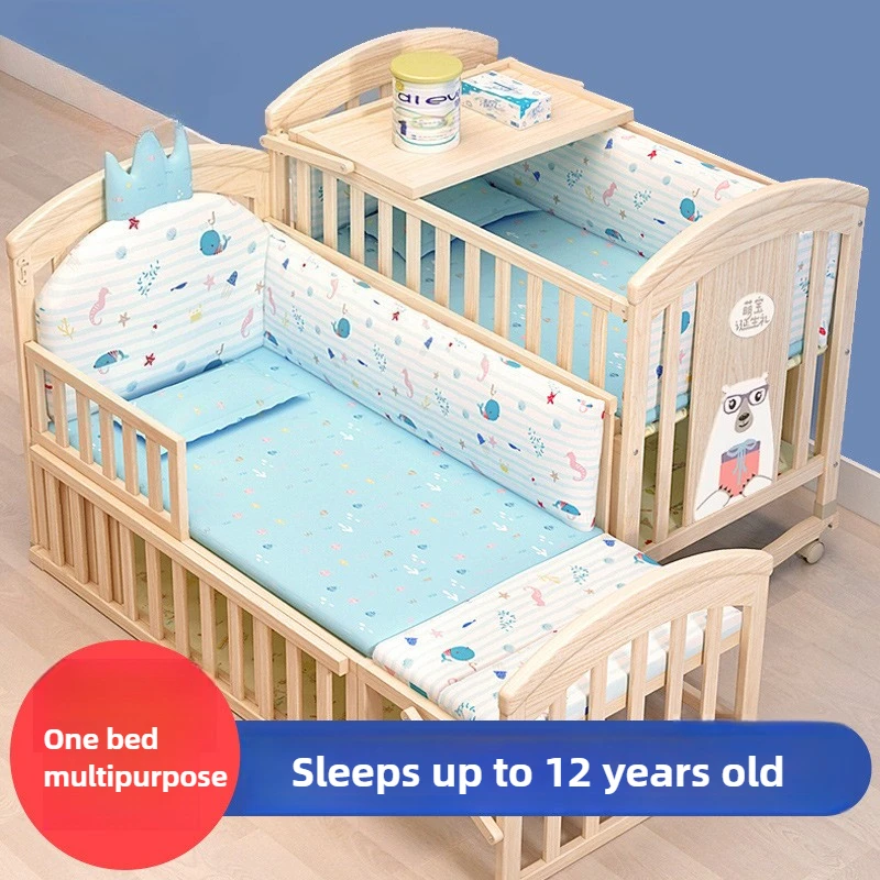Comfortabel babybedje, massief hout, beweegbaar, met luiercommode en klamboe, multifunctioneel babybedje, in hoogte verstelbaar