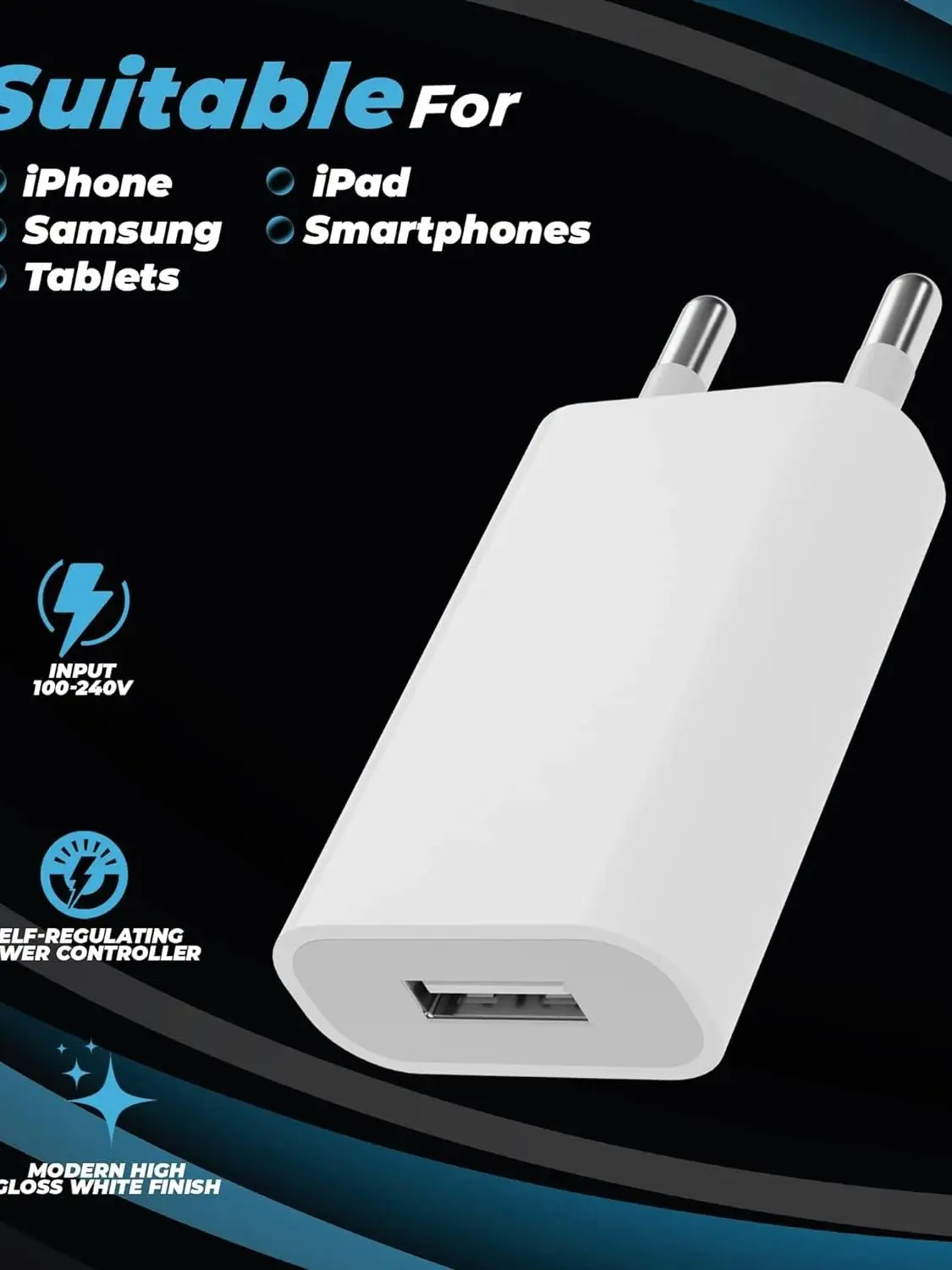 Universeller europäischer Stecker 5V 1A USB-Wandladegerät, tragbares Ladegerät für Zuhause und Reisen, Stromadapter für mehrere USB-Geräte