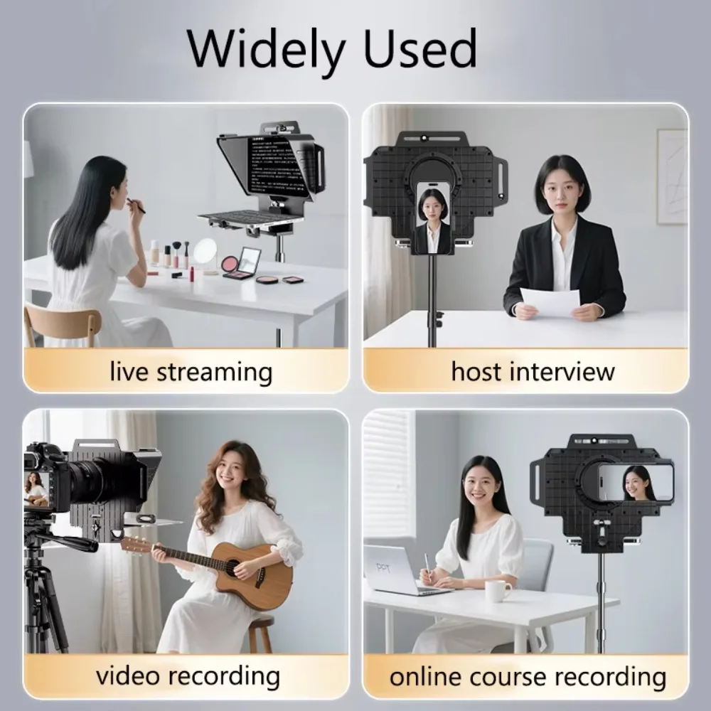 Portable T24 Teleprompter Wide Screen Dual Hot Shoe For Phone Tablet Tripod Light Stand Live Streaming Video Shoot And Recording - view 6