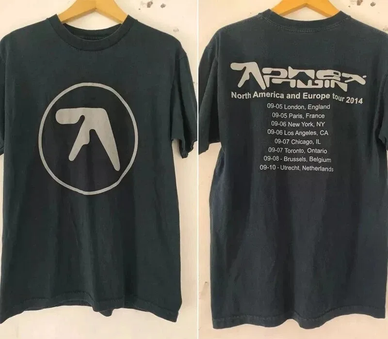 تي شيرت Aphex Twin North America and Europe Tour 2 Side أسود للجنسين على الطراز الأوروبي والأمريكي من القطن الخالص، موضة جديدة