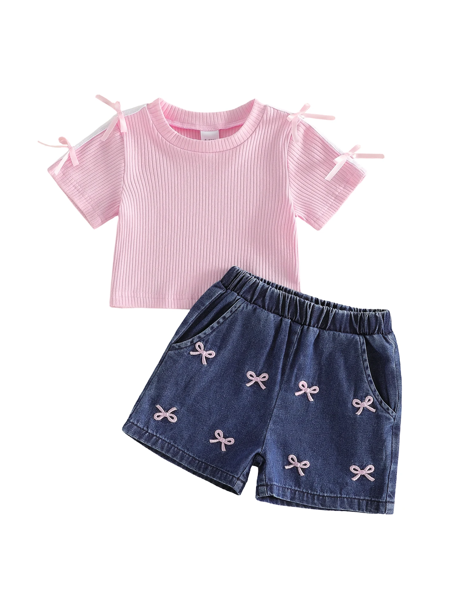 

Adorable Baby Girl Summer Set with Short Sleeve Tops and Embroidered Shorts Cute Toddler Outfit for Spring Season