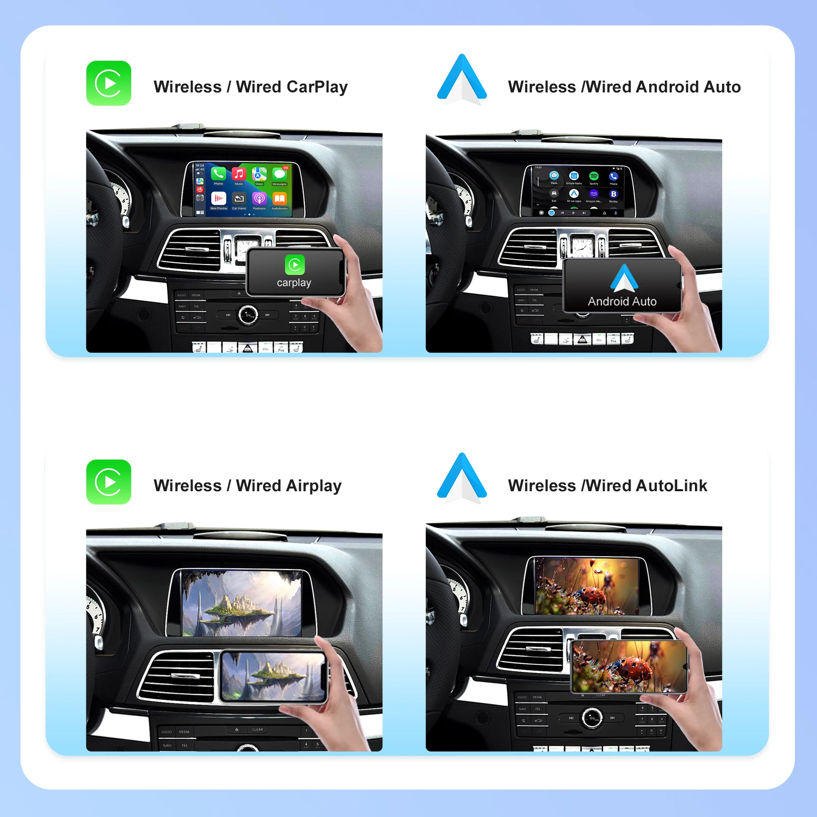 Wireless CarPlay Android Auto For Mercedes Benz E-Class W212 E Coupe C207 2012-2016, with Mirror Link AirPlay Car Play