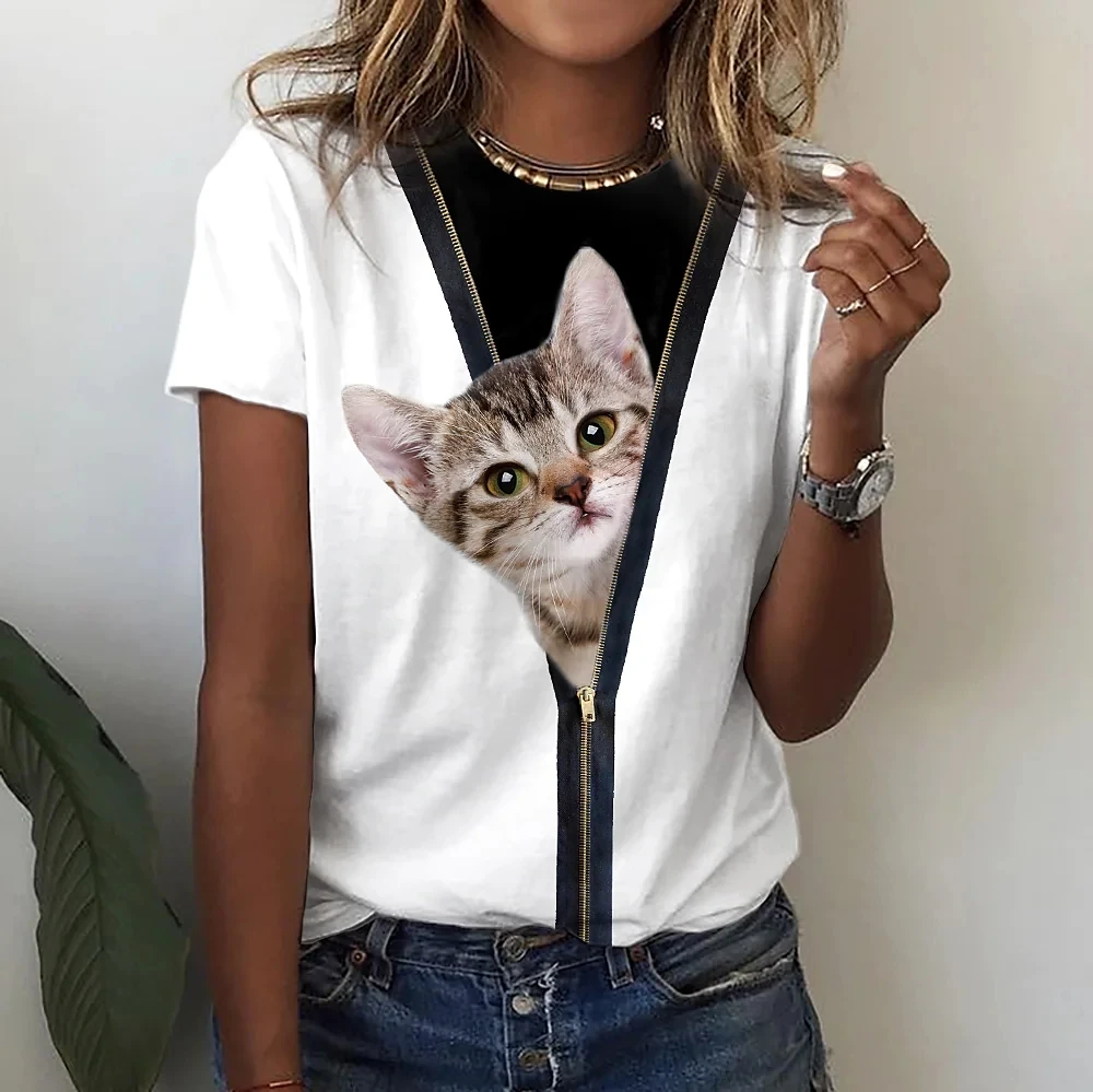 T-shirt da donna estive 3D Cute Cat Fashion Print Harajuku t-shirt manica corta Casual Kawaii Girls Tee abbigliamento Unisex oversize