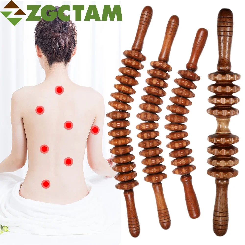 1Pcs Natural Wooden Exercise Massager Roller for Pain Relief Body Back Waist Legs Muscle, Lymphatic Drainage, Anti Cellulite