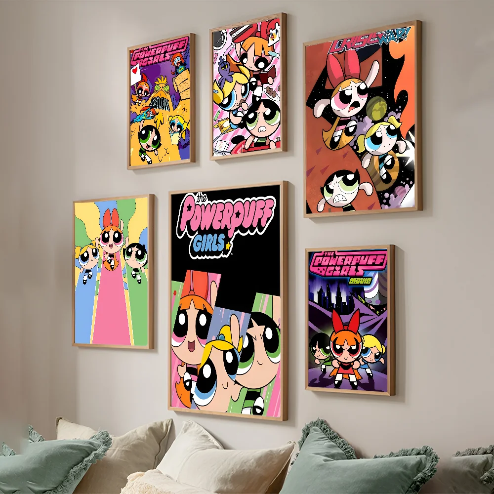 Classic Cartoon T-The Powerpuff Girls DIY Sticky Poster Waterproof Paper Sticker Coffee House Bar Stickers Wall Painting