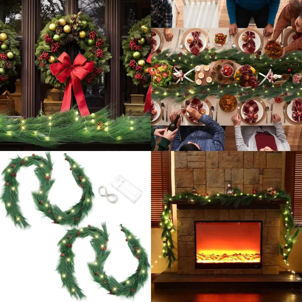 

Artificial Long Needle Pine Garlands with Cedar Cones for Christmas Decor, Indoor and Outdoor, Realistic Deluxe Holiday Mantle a