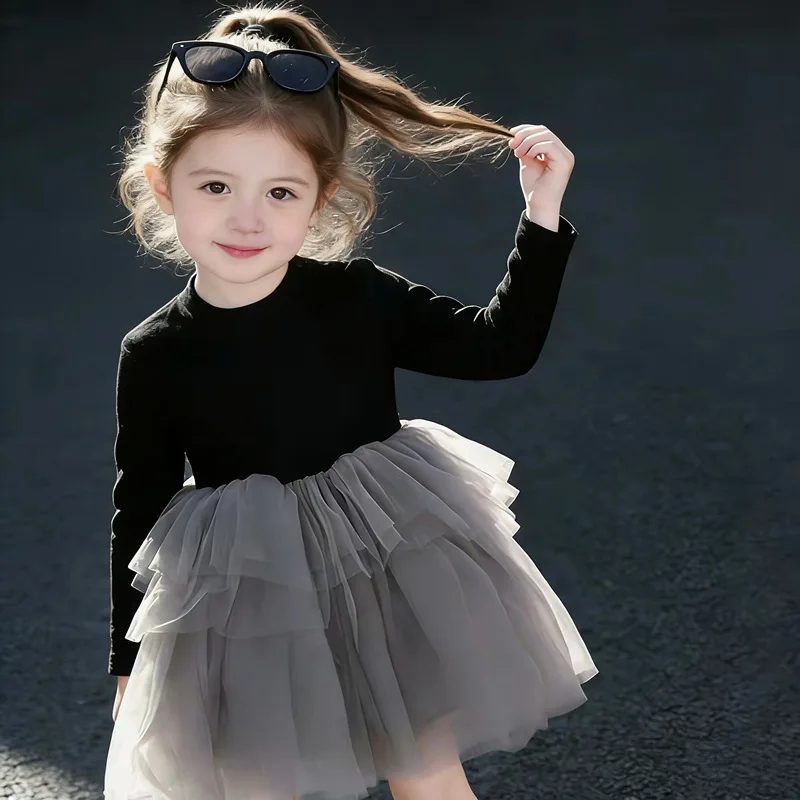 Skirt Spring and Autumn Girls Dress with A Western Style Xiaoxiangfeng Fluffy Gauze Fairy Princess Cake Skirt