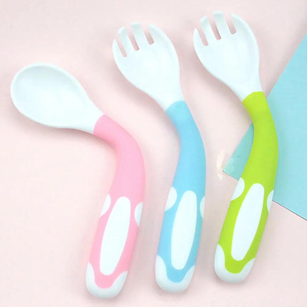 

3Sets Baby Spoon and Fork Set Premium PP Feeding Tableware Practice Feeding Tools for 6-24 Months Pink Green Blue