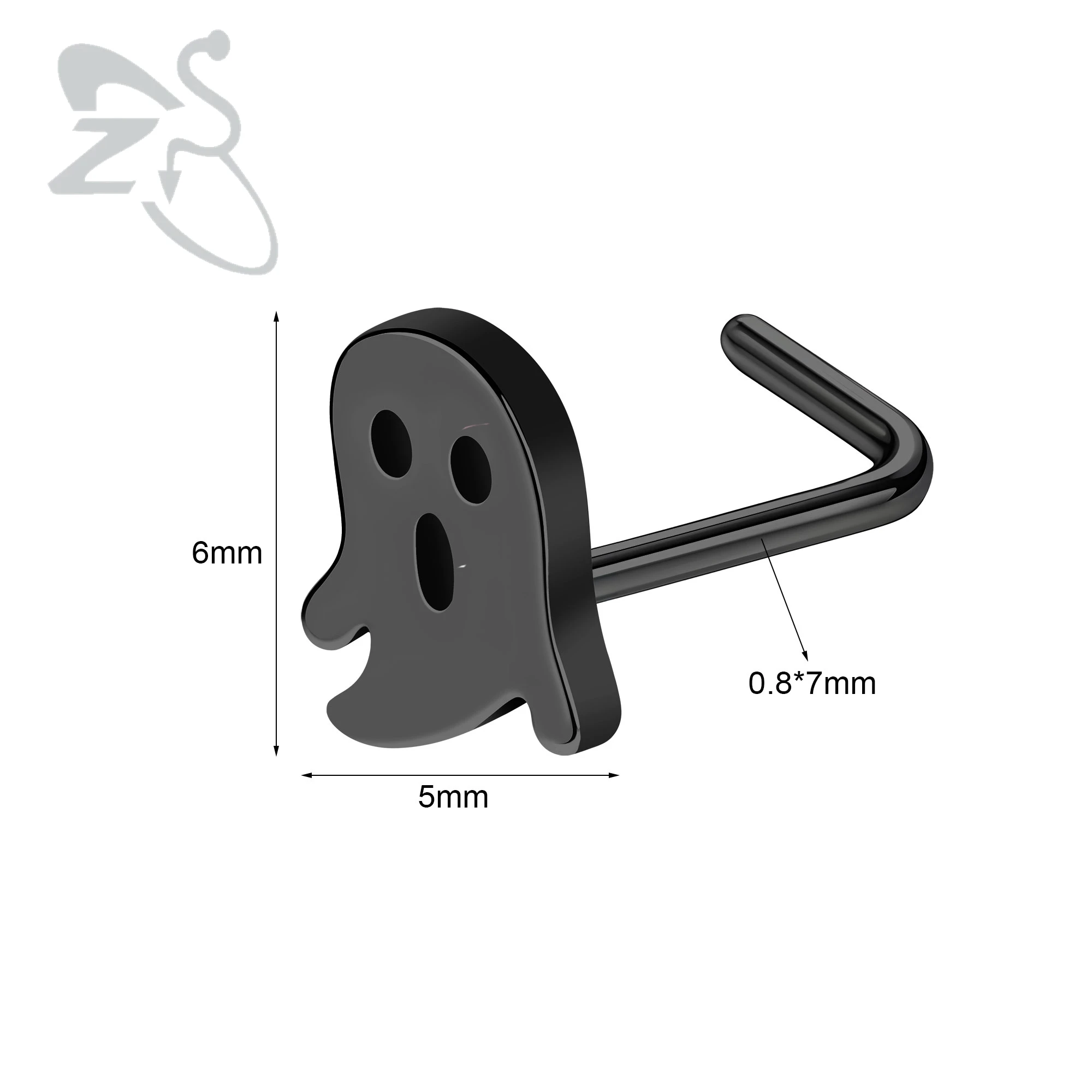 ZS 1PC Black Color Stainless Steel Nose Stud Pumpkin Wings Cross Nose Piercing L Shape Nostril Piercing 20G Halloween Jewelry