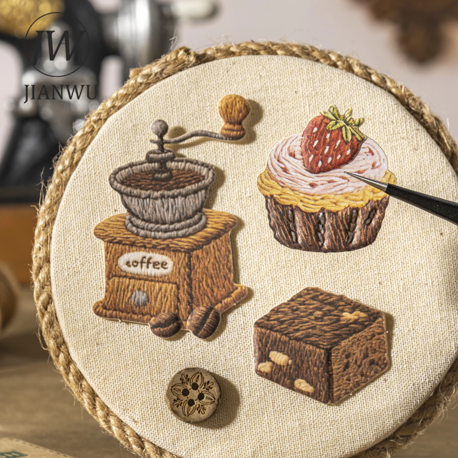JIANWU Sweet Little Things Series Vintage Plant Cake Bread Landscape Material Collage Relief Sticker Creative Journal Stationery