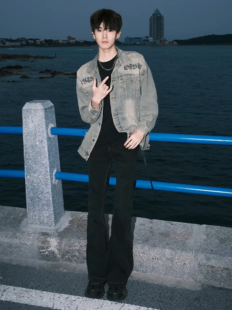 

Мужские джинсы с высокой талией и прямыми штанинами в американском стиле High Street, стройнящие, удлиняющие ноги, из денима