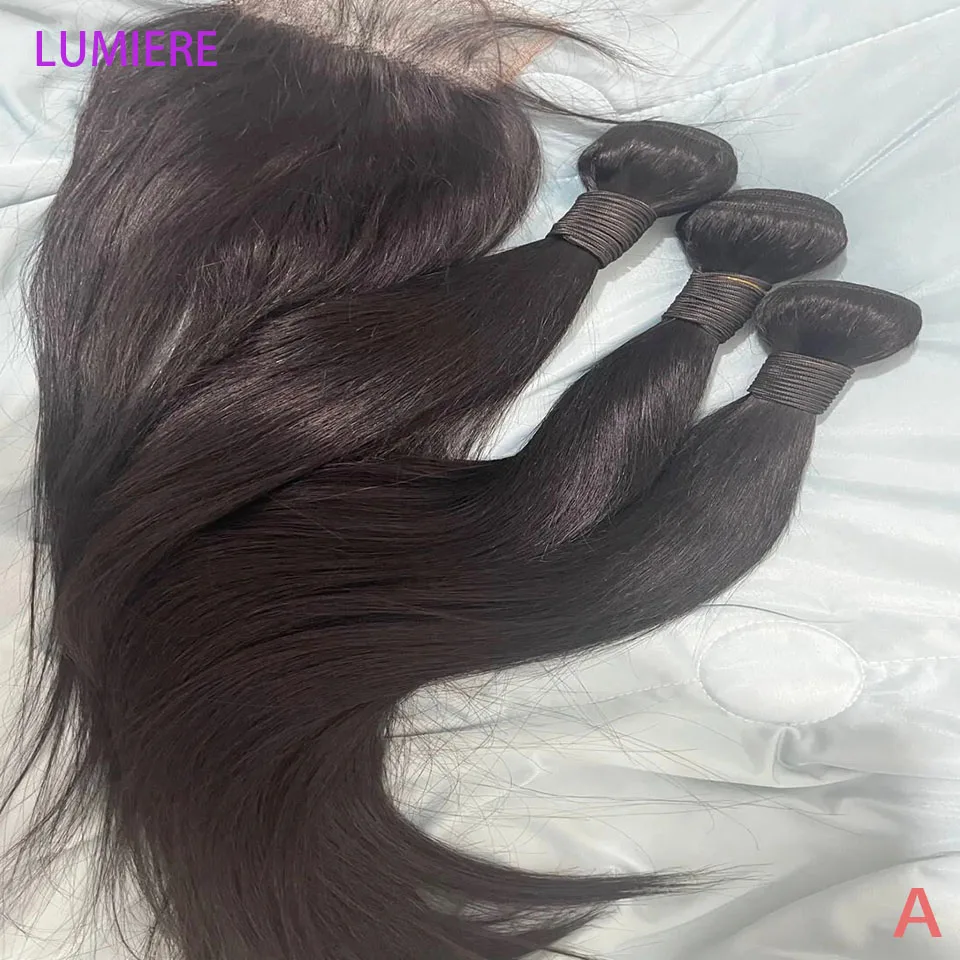 العظام حزمة مستقيمة مع إغلاق أمامي HD شفاف 100% عذراء الشعر البشري الخام 3/4 حزمة صفقة نسج الشعر ملحقات 18A