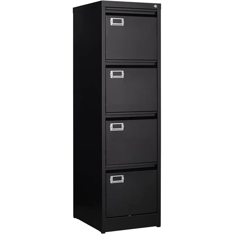 4 Drawer Cabinet, Vertical Filing with Lock, Metal Home Office, Anti-Tip 4 Storage Drawers L