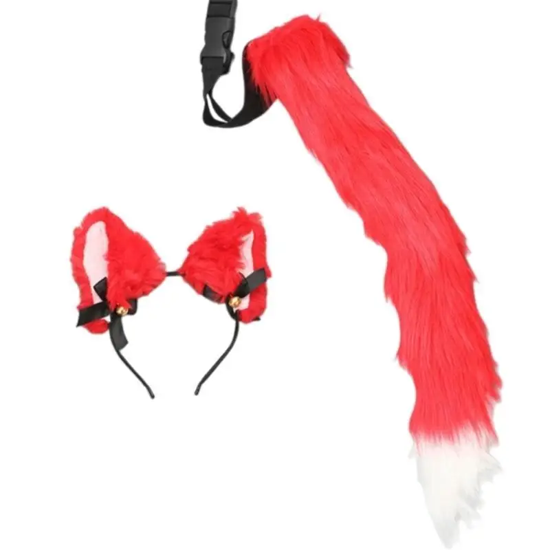 39BD ensemble costumes chats avec oreilles chats bandeau queue fourrure accessoires Costume chats d'halloween