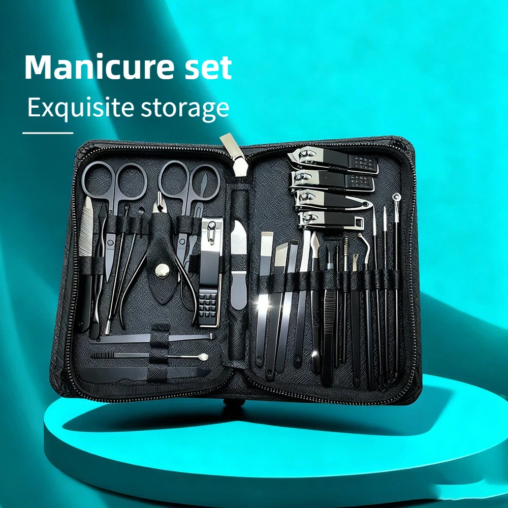 30pcs Blue Red Gradient Nail Clipper Set with Convex Blade Stainless Steel Manicure Tool Kit, with Storage Box, Holiday Gift