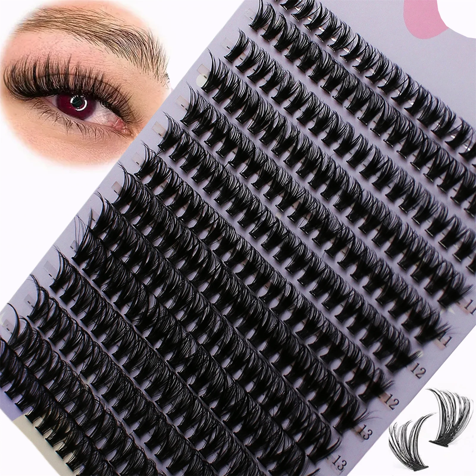 14 Rows 280 Clusters 40D Mix 9-16mm Cluster Lashes Extension Natural Thick Fake Eyelash 3D Strip Individual Lashes