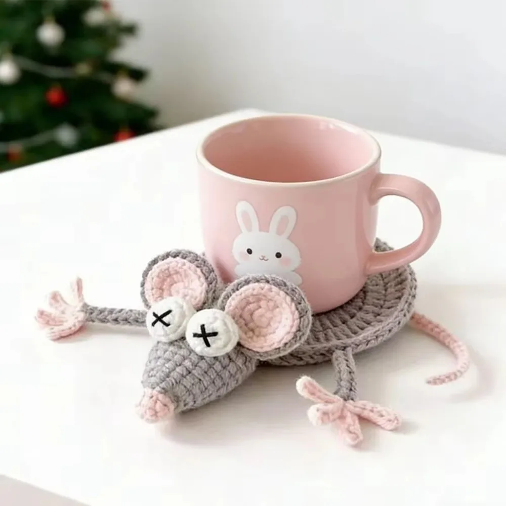 Tableware Funny Crochet Turtle Coaster Heat Resistant Non-Slip Knitted Cup Mat Hand Woven Novelty Water Cup Mat Gift