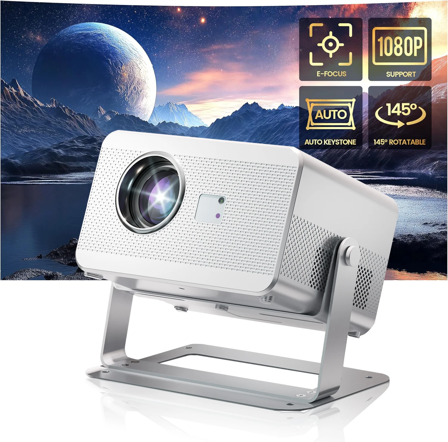 WiFi for Bluetooth 3D Audio Mini Home Theater 4K 1080p LED Outdoor Movie Projector with Auto Keystone and Manual Lens