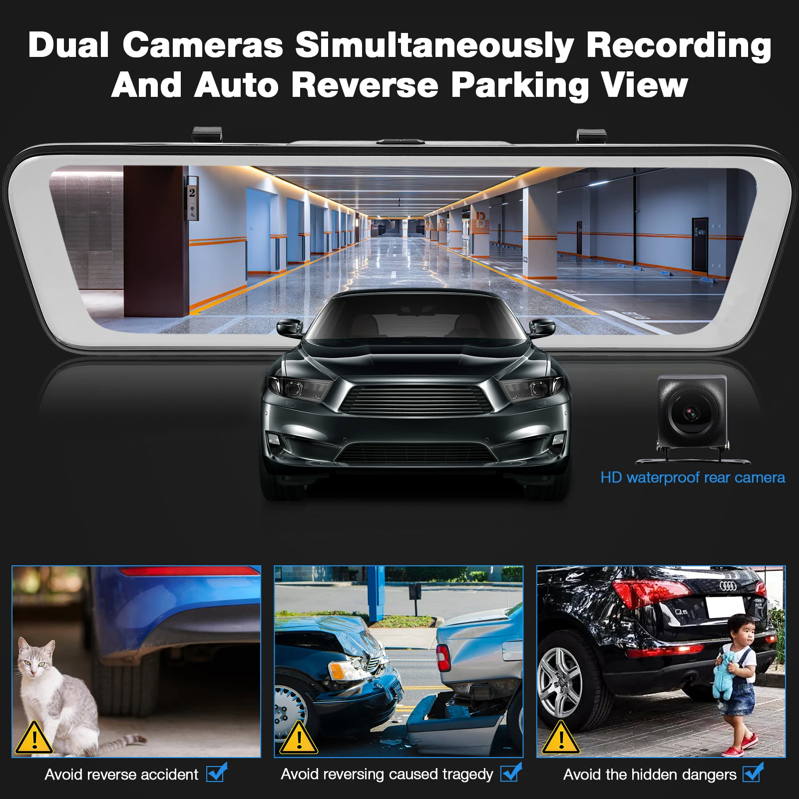 

1 set Front Rear Dash Camera 1080P Car Recorder Backup Camera G Sensor Waterproof Reverse Monitor For Vehicles Dash Recorder