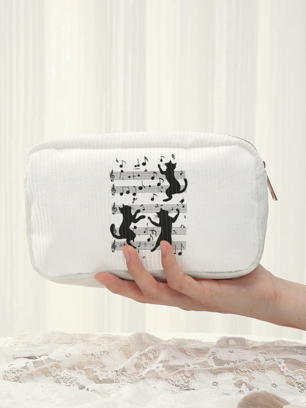 

Косметичка с забавным музыкальным принтом в виде силуэта кошки, большая вместительная дорожная сумка для туалетных принадлежностей, женская сумка для хранения косметики