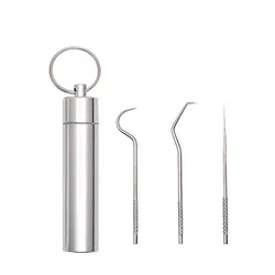 304 Stainless Steel Toothpick Holder Portable Oral Care Flossing Tool Portable Key Chain Pendant Seal Storage Container Travel