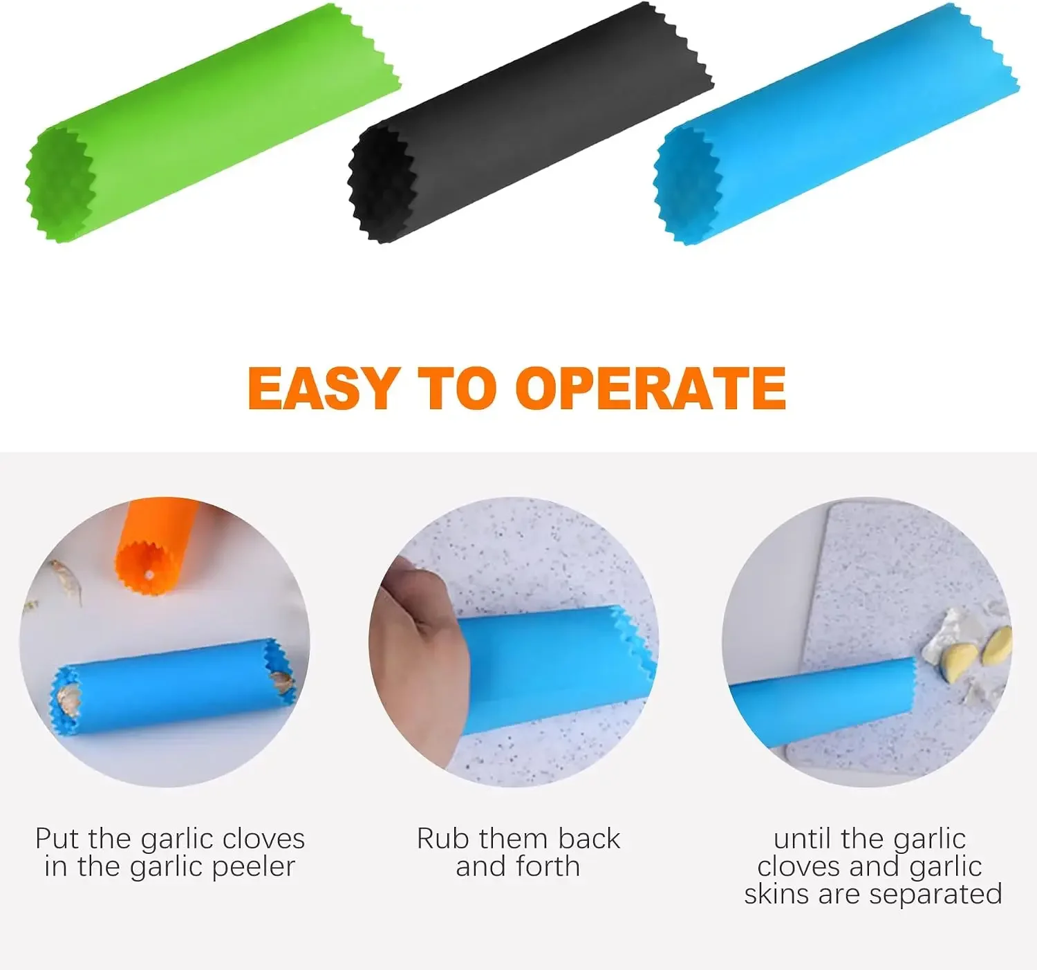 3pcs Silicone Garlic Peeler Tube Roller, Effortless Skin Remover, Garlic Roller, Garlic Rocker, Easy-Clean for Kitchen, Premium