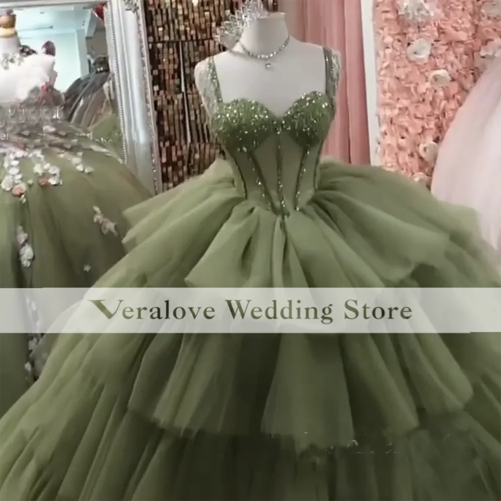 Veralove Princess Green Quinceanera Dresses With Beads Applique Sweet 16 XV vestidos de 15 años Ball Gown Prom Dress Customized