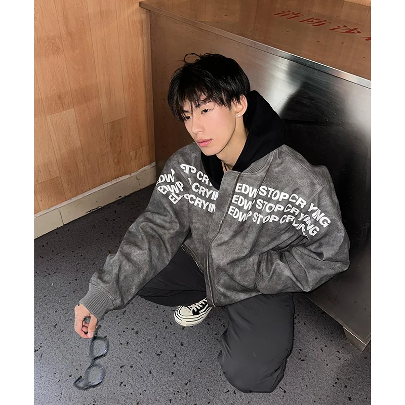 

Молодежная весенне-осенняя куртка с принтом для мальчиков, новинка 2024 года, в американском ретро-стиле, свободного кроя, из полиэфирного волокна