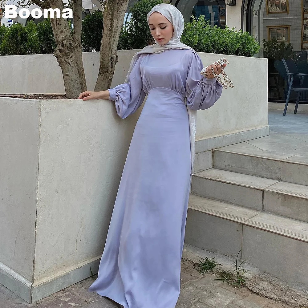 Booma-Robes de soirée simples pour femmes, manches longues bouffantes, col haut, longueur au sol, soirée formelle, Rh, tout ce qui est personnalisé,