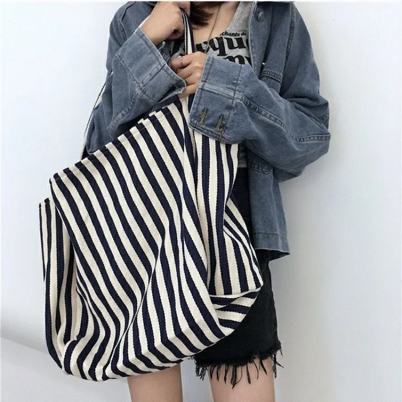 Striped Messenger Bag High Quality Women's Luxury Leather One Shoulder Shopping Large Capacity Canvas High-capacity Casual Purse