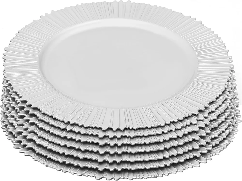 100 Pcs Silver Plastic Charger Plates, 13 Inch Round Reusable Dinner Trays for Weddings, Parties, Banquets