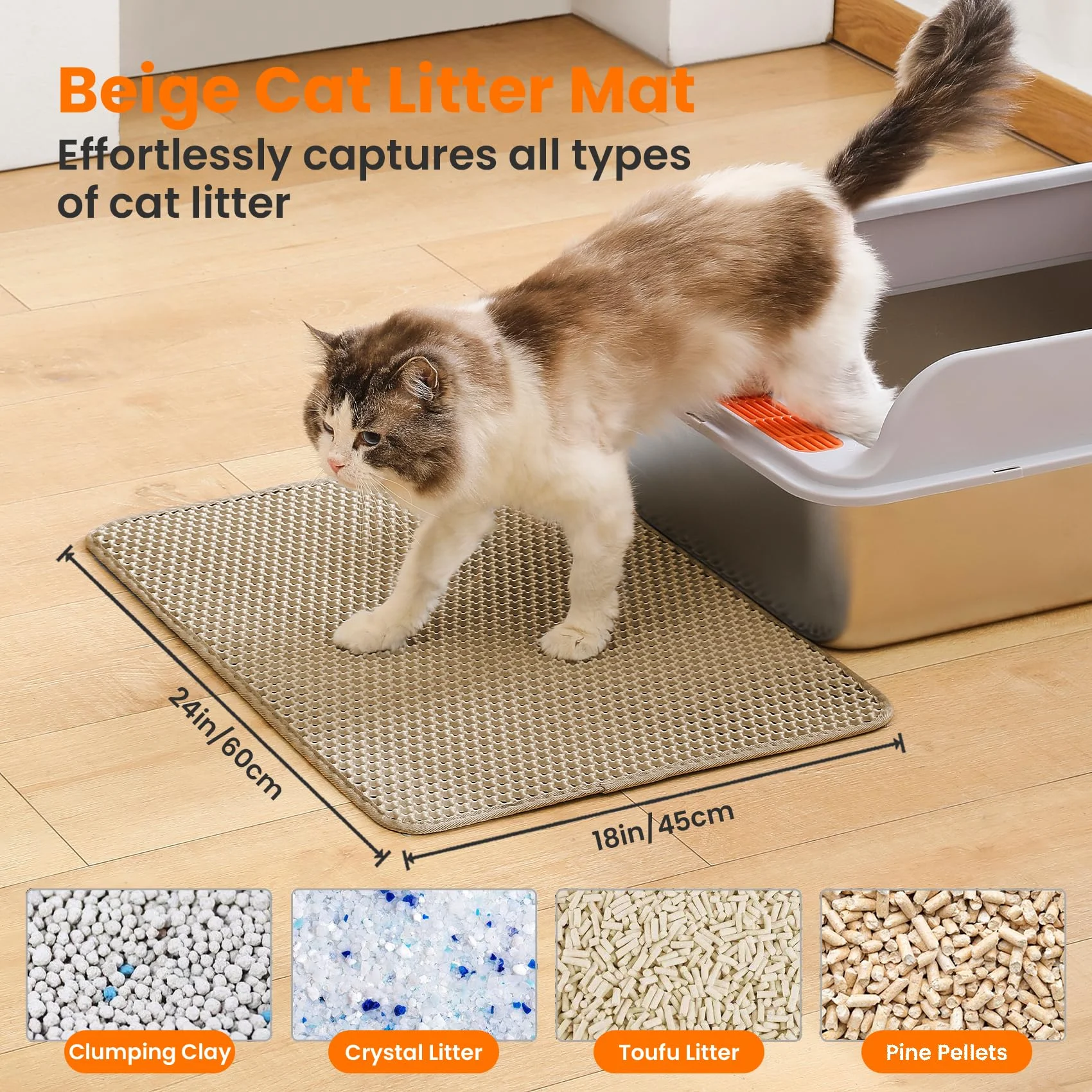Alfombra para arena de gatos de gran tamaño, diseño avanzado de doble capa tipo panal, impermeable a la orina, fácil de limpiar, control de dispersión, mantiene la limpieza