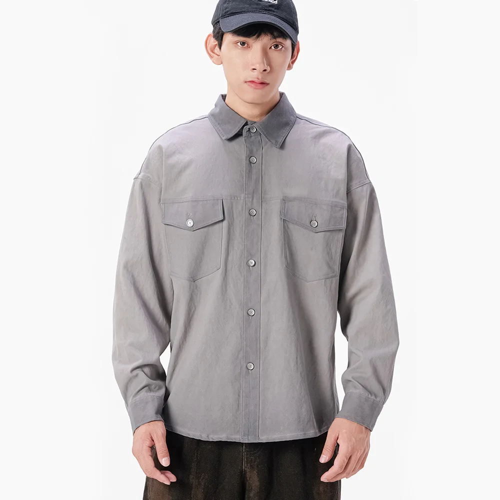 Men's Autumn Streetwear Fashion Vintage Washed Long Sleeve Loose Casual Plus Size Cargo Shirts Cardigan Cityboy Blouses Tops