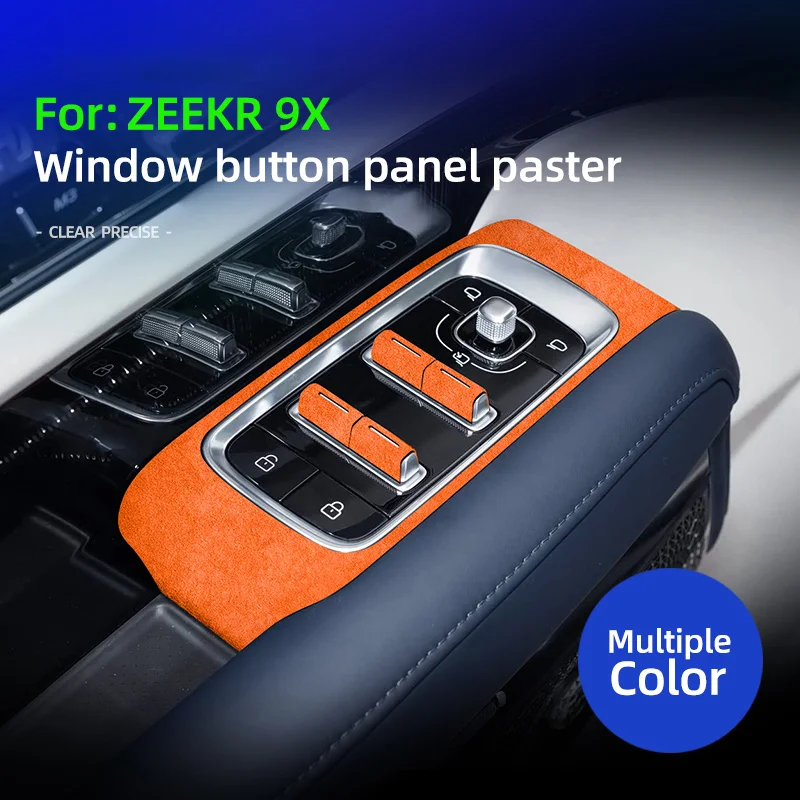 For ZEEKR 9X 2025 2026 Super Suede Glass Switch Window Lift Panel Trim Sticker Decorative Protection Stickers Interior Accessory