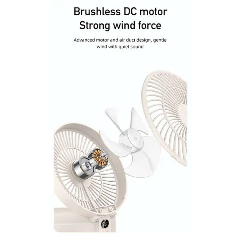 ABKM Remote Control Wireless Wall Mounted Circulation Air Cooling Fan with LED Light Folding Electric Ventilator Table Fan, B