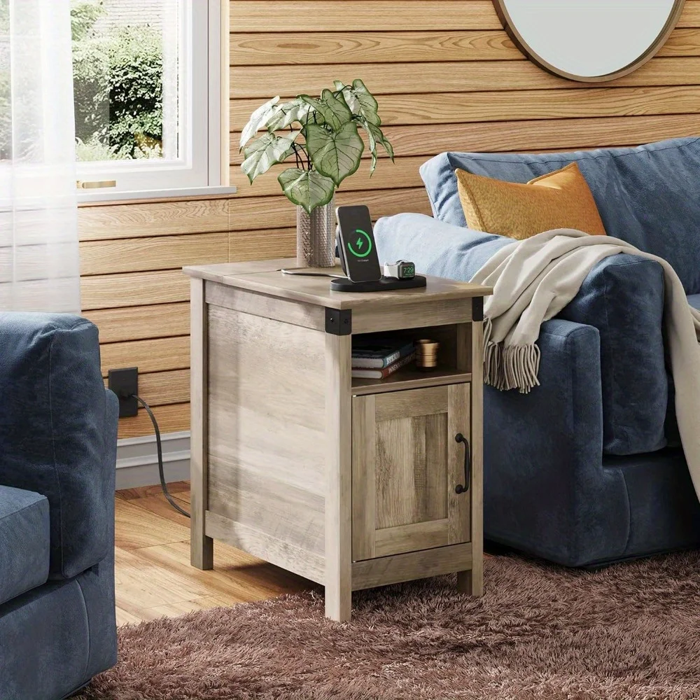 

Приставной столик в стиле фермерского дома с зарядной станцией, диван с USB-портами и розетками для небольших помещений, прикроватная тумбочка с местом для хранения