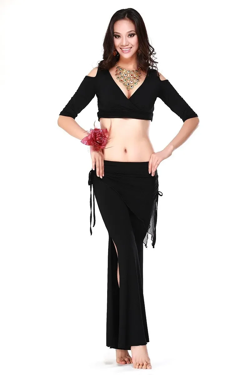 New style Belly dance costume set sexy milk silk top+waist pants 2pcs/suit for women belly dance sets 6kinds of colors