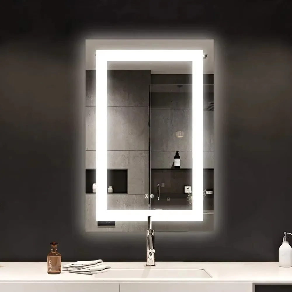 Espejo LED inteligente, lámpara táctil rectangular, montado en la pared, espejos de baño
