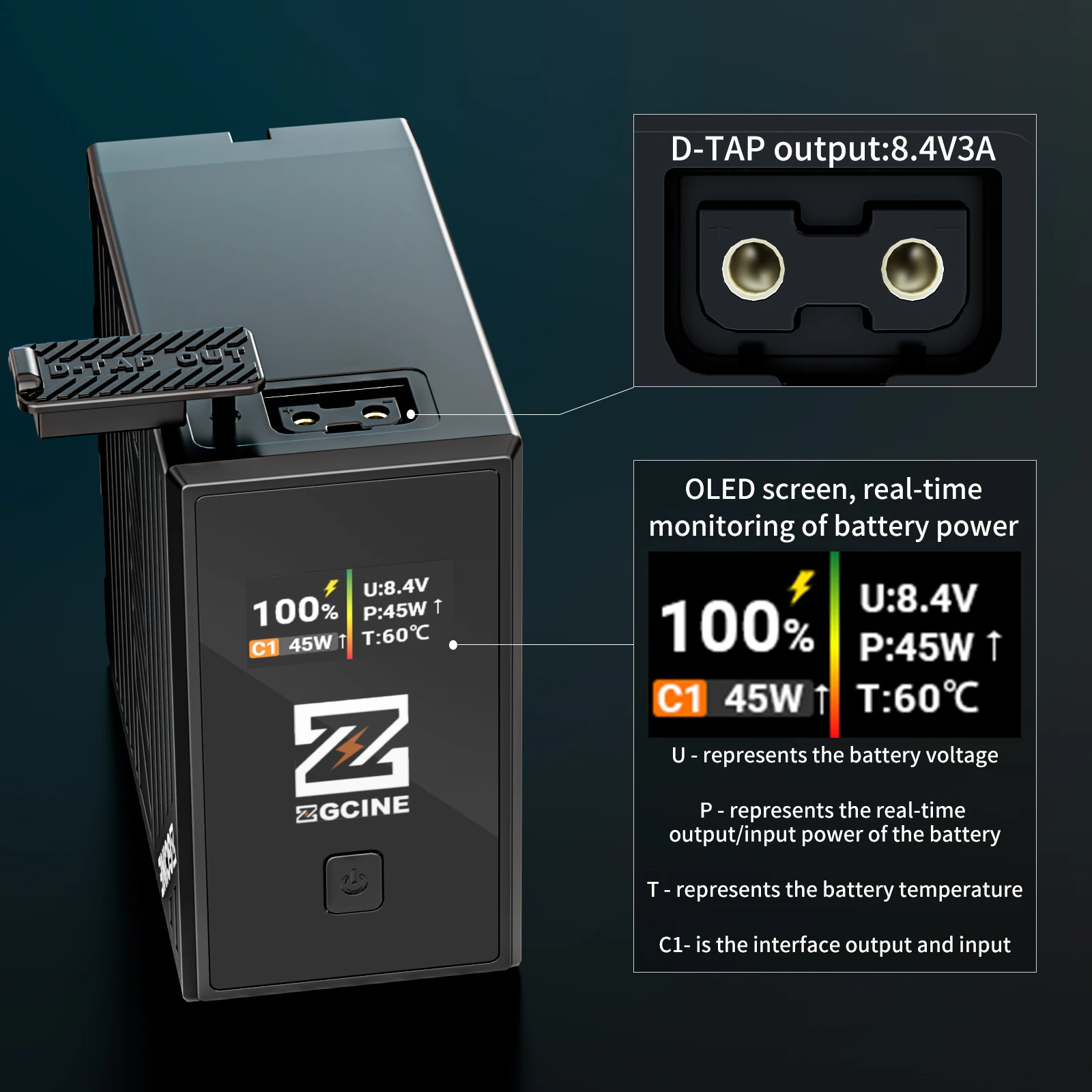 ZGCINE BT-NPF970 배터리 70wH 소니 NP-F970 호환 USB-C 배터리 (PD 36W 고속 충전, D-TAP 포트 및 디스플레이 포함)