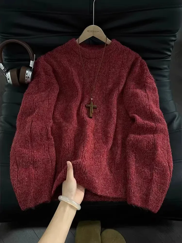 

Men's round Ne Knitwear Casual Sle Inner Wear Base Layer Vintage American Preppy Sle Midweight Long Sve Sweater